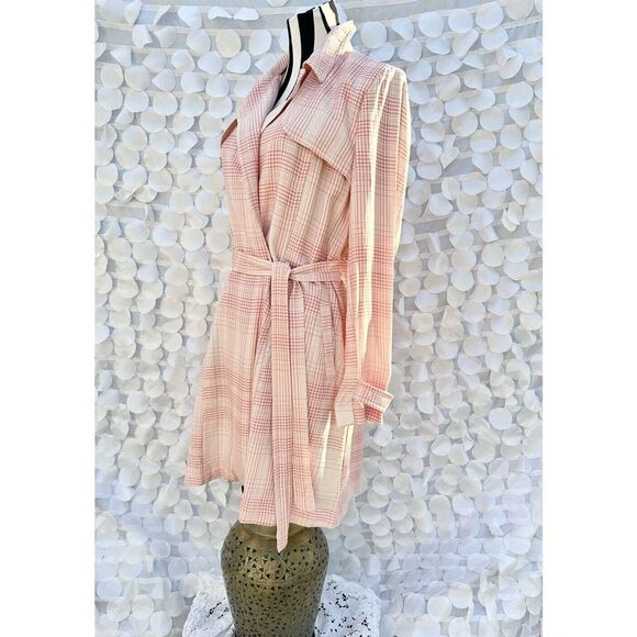 Lauren Conrad Pink Plaid Trench coat Very Berry Large Cotton Rayon SPRINGY - Picture 4 of 10